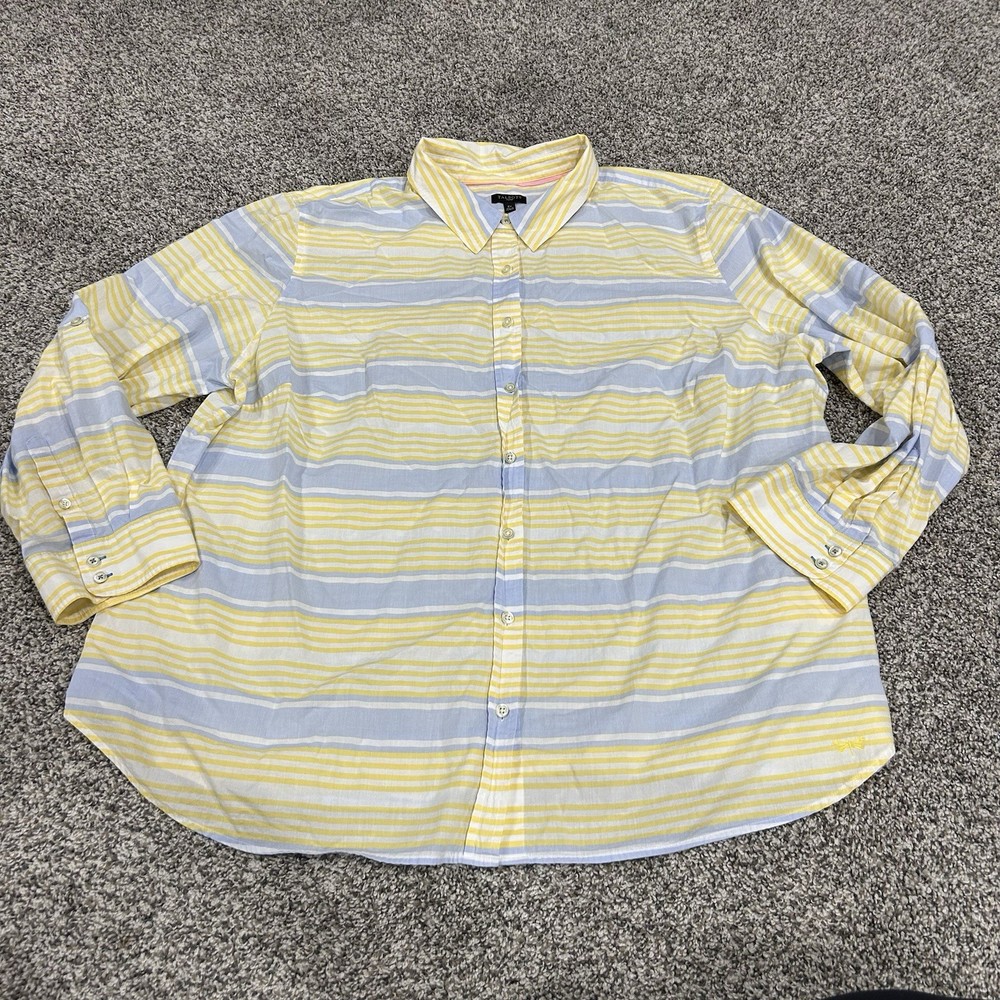 Talbots Button Down 100% Cotton Shirt Womens Size 3X Striped Yellow  Lightweight