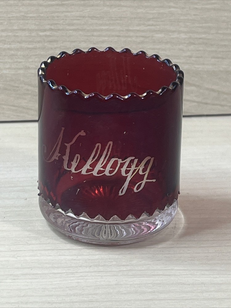 Antique Ruby Red Flash Glass Souvenir Kellogg