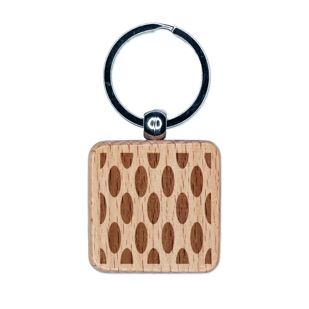 Abstract Oval Engraved Wood Keychain Charm with Square Tag-image