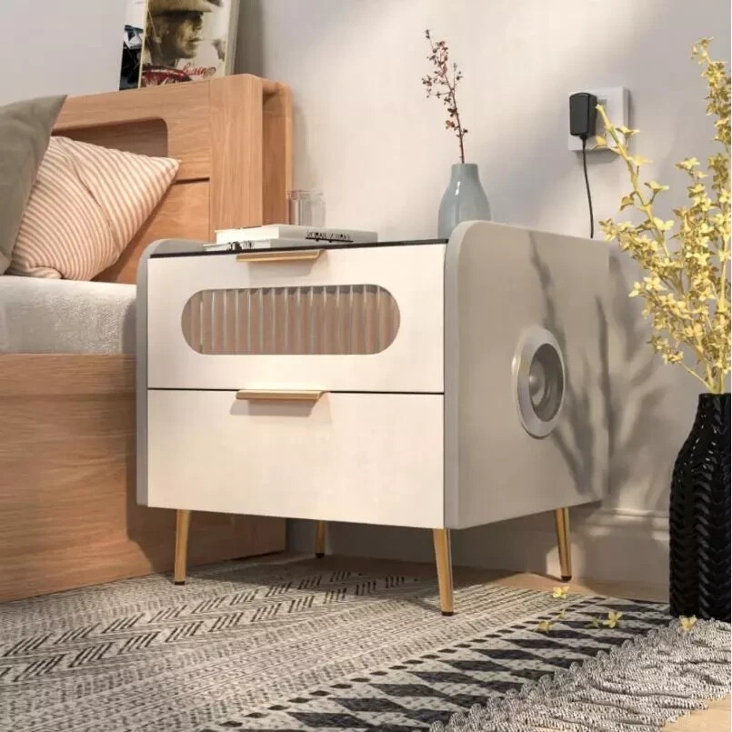 Smart Nightstand with Wireless Charging, 3-Color Light & 2 Drawers