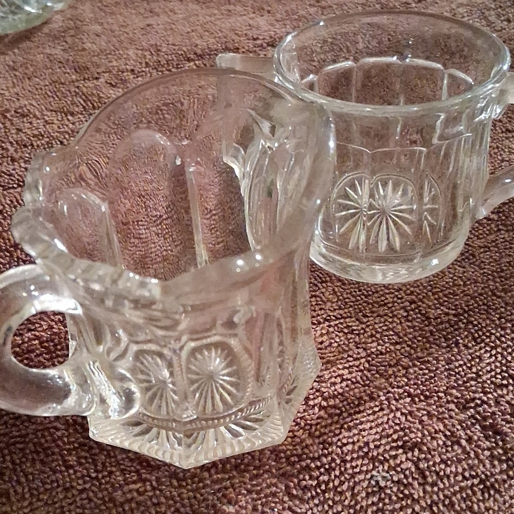 Clear Glass Creamer & Sugar Set Antique Style with Handles Glossy Finish