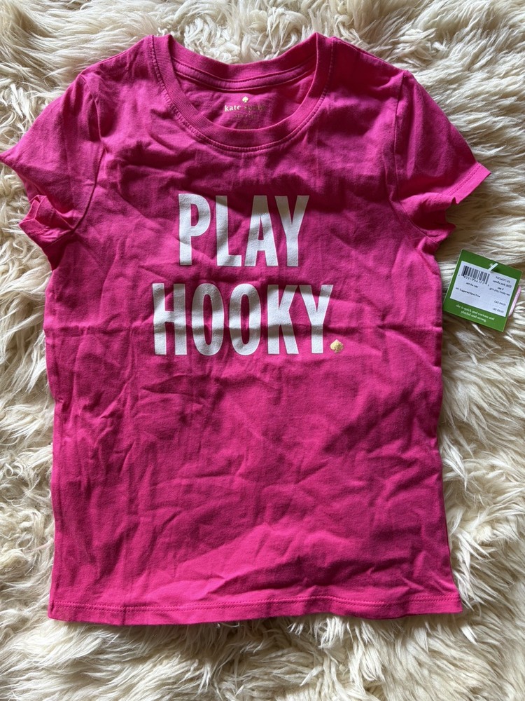Kate Spade Girls Play Hooky Pink Glitter Tee Shirt Top NEW Tags Size 10 Cute