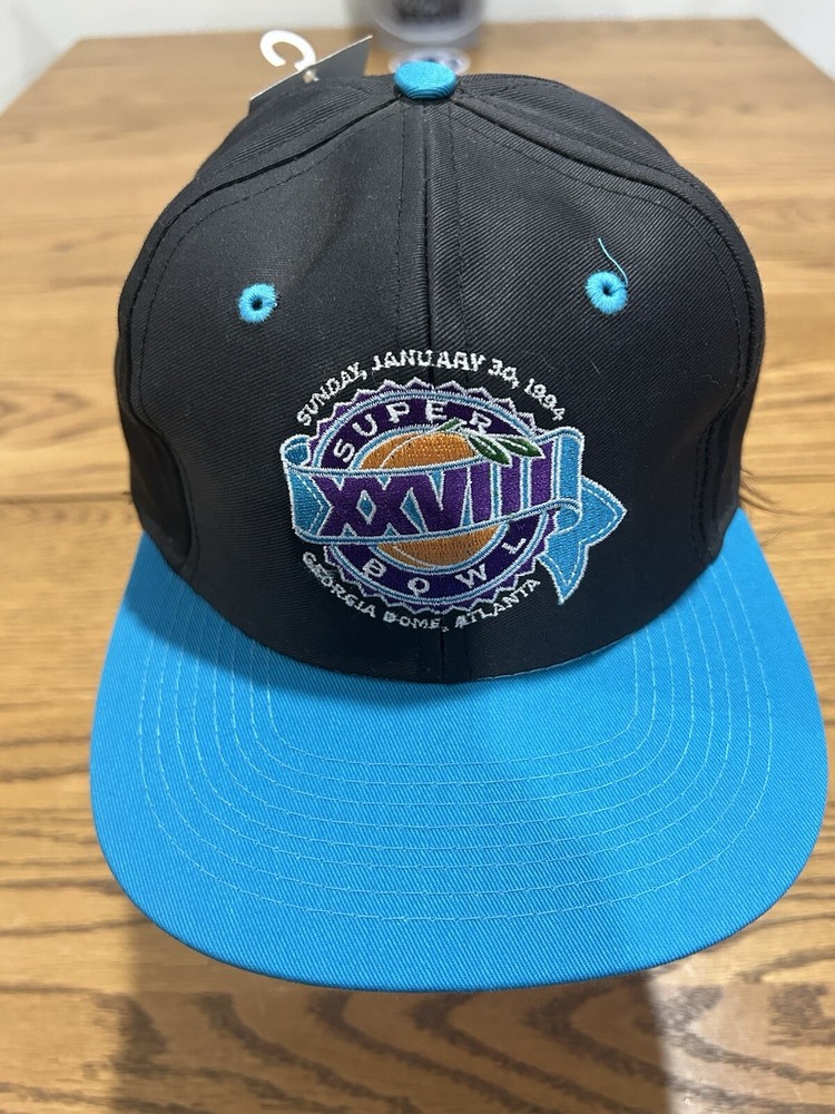 1994 Vintage Super Bowl XXVIII Black Blue SnapBack NFL Hat Cowboys Vs Bills