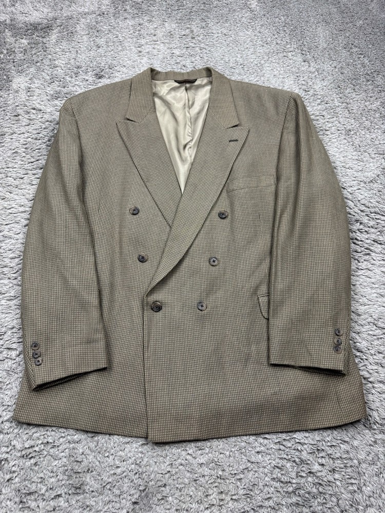 Pierre Balmain Blazer Men 50R Brown Wool Houndstooth Double Breasted Jacket Vtg