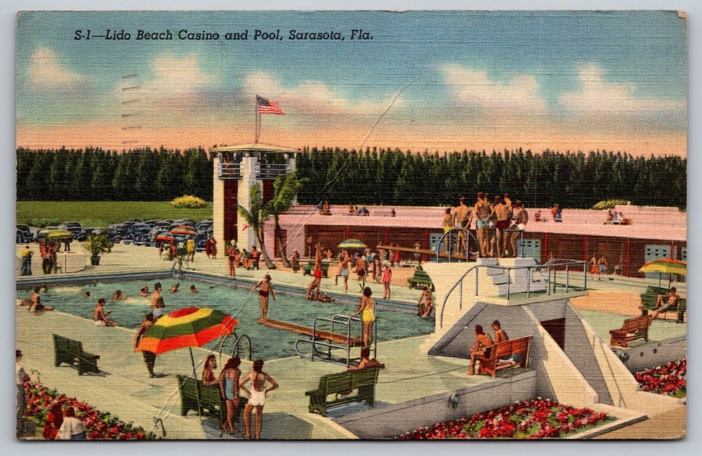 Lido Beach Casino and Pool Sarasota Florida Soldiers Free Mail postcard (A1)