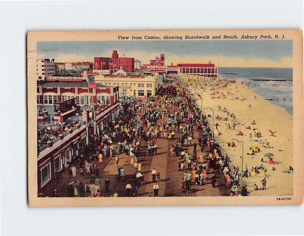 Postcard View from Casino Showing Boardwalk and Beach Asbury Park New Jersey USA