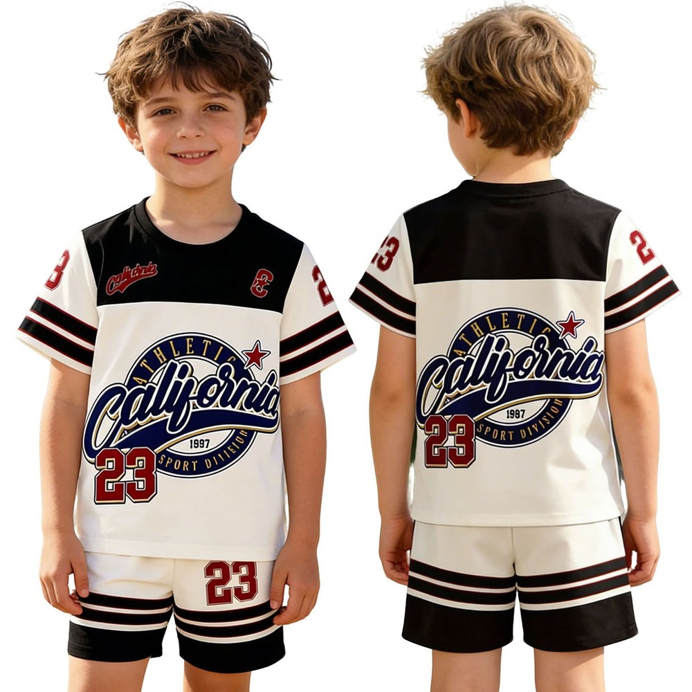 Kids Boys Tracksuit Streetwear Outfit Athletic Set Short-sleeve Sports Gym