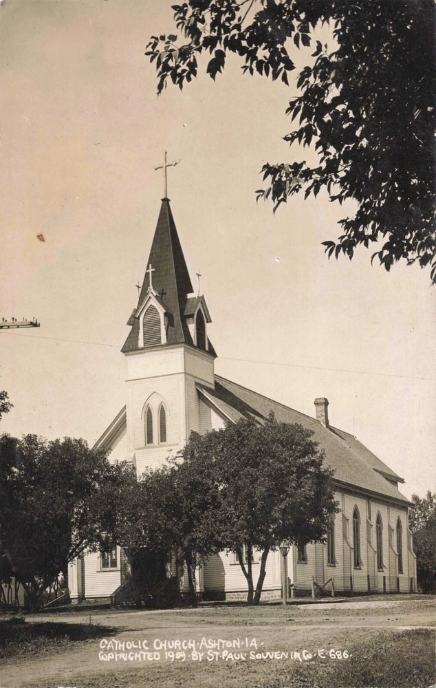 Catholic Church Ashton Iowa IA 1909 Real Photo RPPC