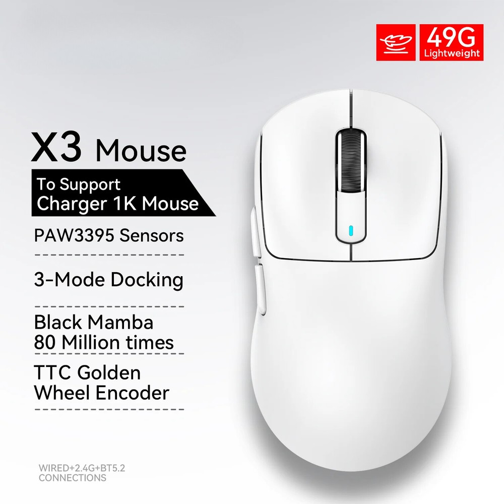Lightweight Wireless Gaming Mouse with PixArt PAW3395 Sensor 26000dpi Macro Support