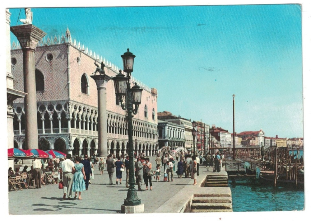 Vintage 1960 Ducal Palace Riva Degli Schiavoni Venice Italy Postcard
