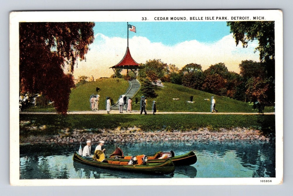 Detroit MI- Michigan, Cedar Mound, Belle Isle Park, Antique, Vintage Postcard