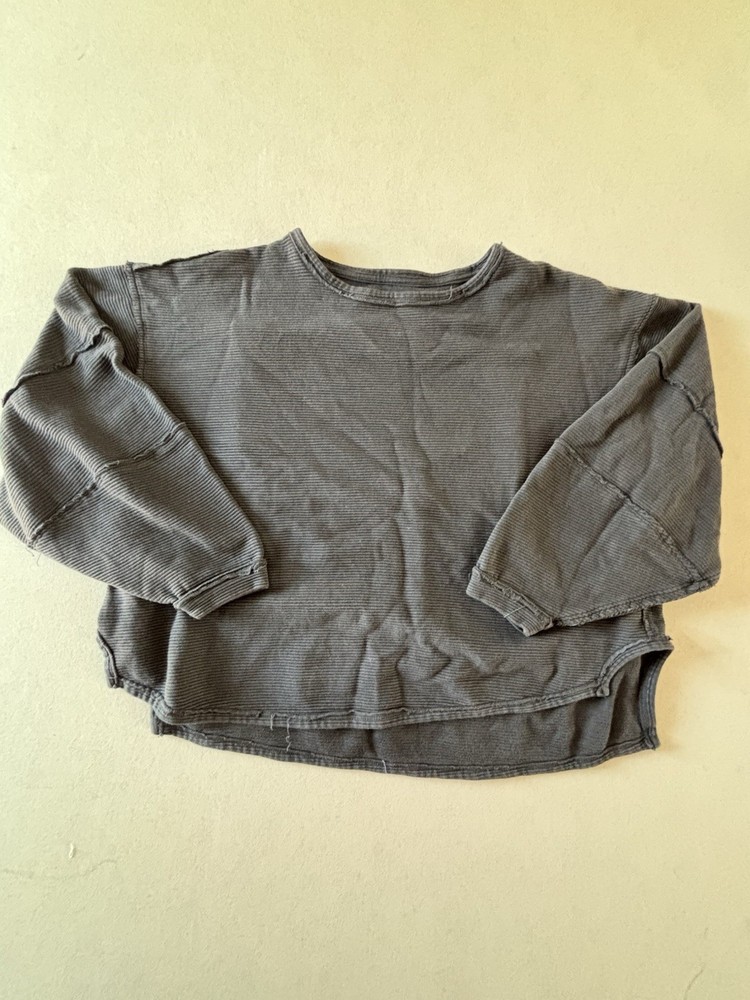 Free People We The Free Thermal Top Womens Small Gray Cropped Boxy Raw Hem Long