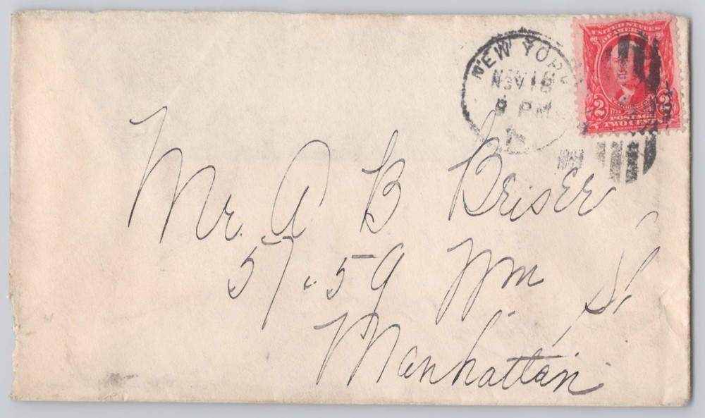 New York, NY, Addressed Cover with 2c Washington Stamp, Un 1903
