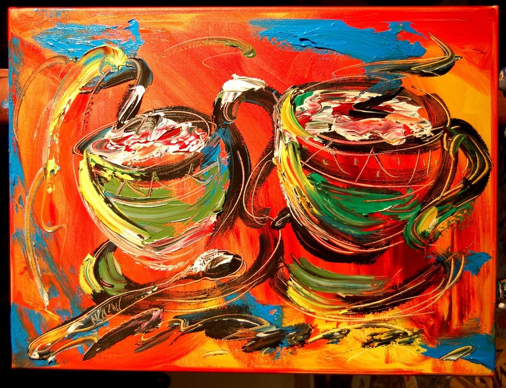 coffee CITY Original Abstract Painting    by M. KAZAV   6JHTYH