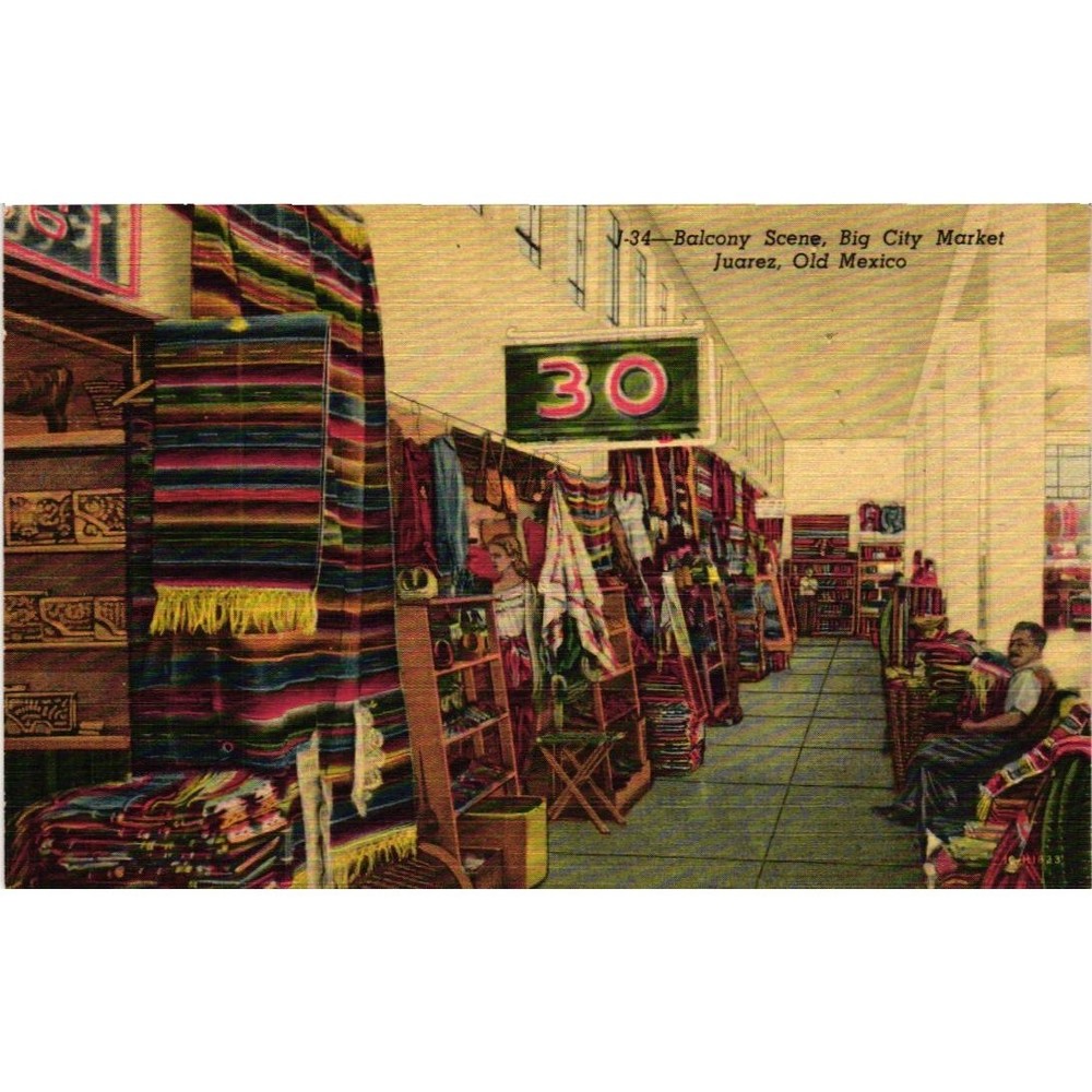 Vintage Juarez Old Mexico Big City Market Postcard J34 Linen ArtColortone Unused