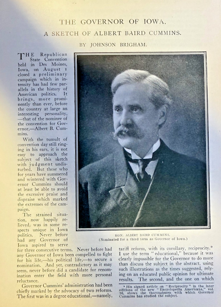 1906 Albert Baird Cummins Governor of Iowa illustrated
