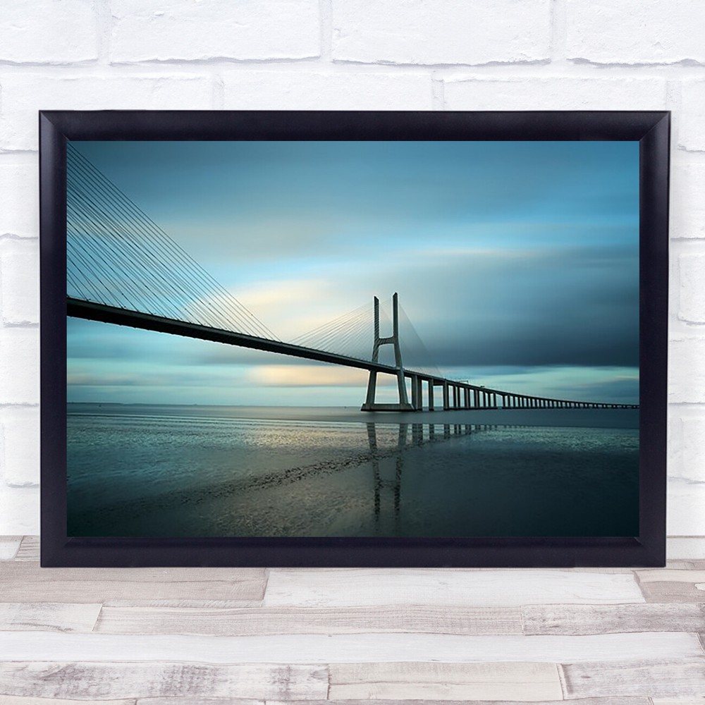 To Another Place Lisbon Bridge Reflection Portugal Vasco Da Gama Wall Art Print