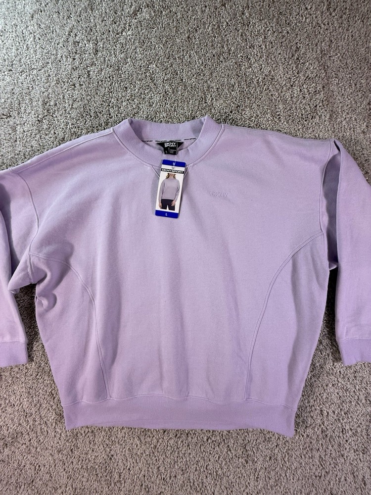 DKNY Sport Women's Crewneck Long Sleeves Fleece Logo Sweatshirt, Purple, Size L