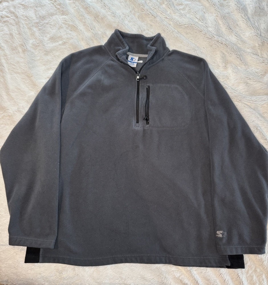 Vintage Starter Quarter Zip Fleece Pullover Gray/Black Size XL 25x27.5 Sweater