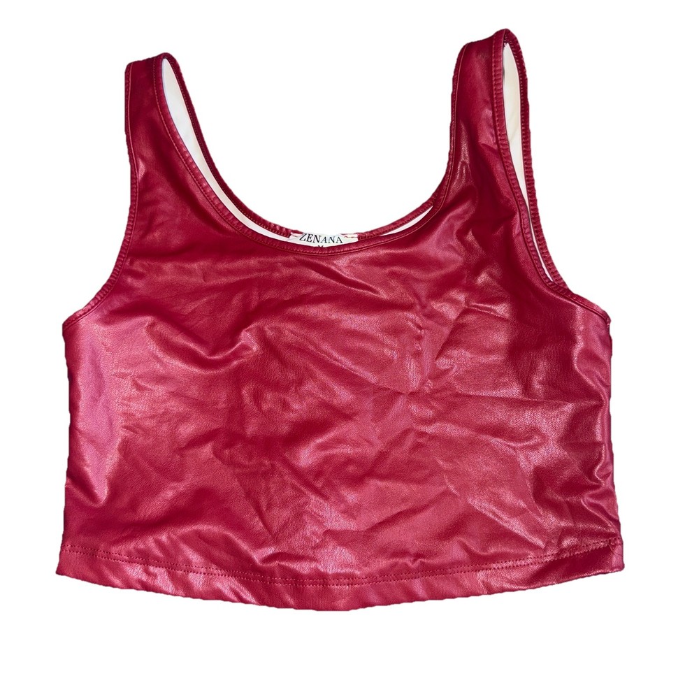 Trending Faux Leather Crop Top Blood Red Crop Top Tank Size M