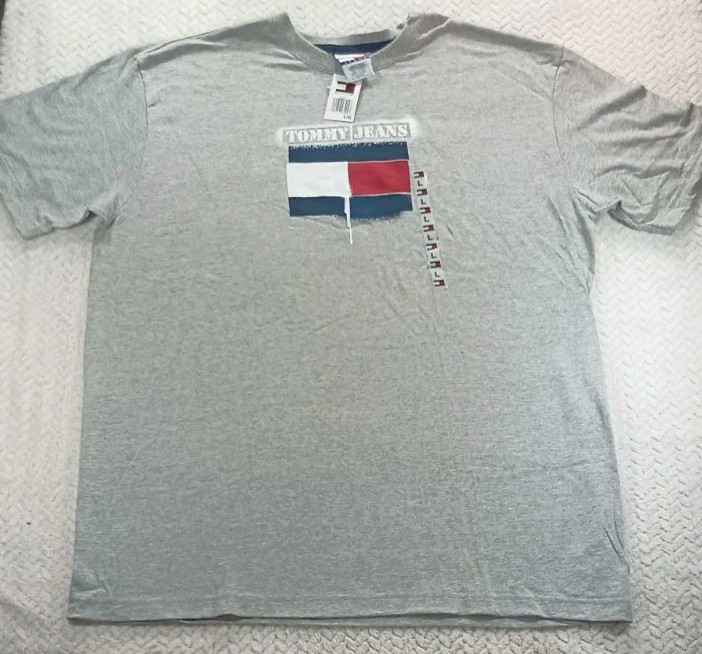 Tommy Jeans Gray Graphic Logo T-Shirt Large Size