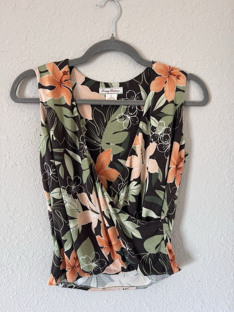 Tommy Bahama Floral 100% Silk Wrap V-Neck Sleeveless Tropical Holiday Blouse XS