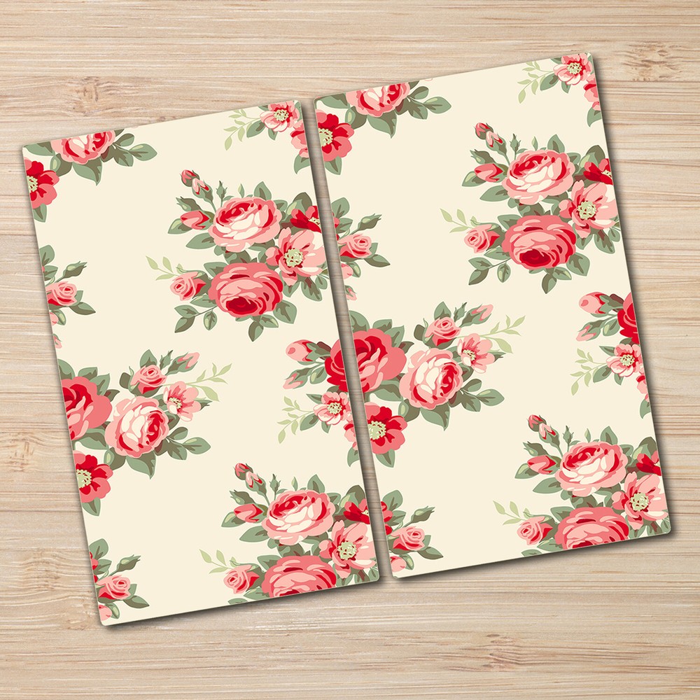 Glass Surface Protector Worktop Saver Roses white red and green 2x30x52