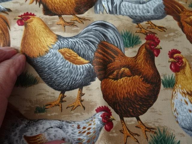 Vtg 1 yd CRANSTON cotton quilt fabric-Country Chicken & Rooster motif-brown tone