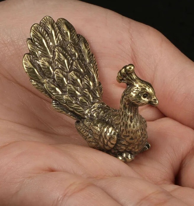 Brass Peacock Animal Statue Small Sculpture Tabletop Figurine Home Decor