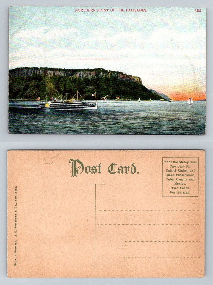 Hudson River NY-New York, Northern Point Palisades Steamer Vintage Postcard