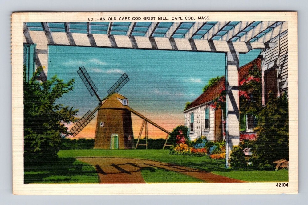 Cape Cod MA-Massachusetts, An Old Cape Cod Grist Mill, Vintage c1950 Postcard