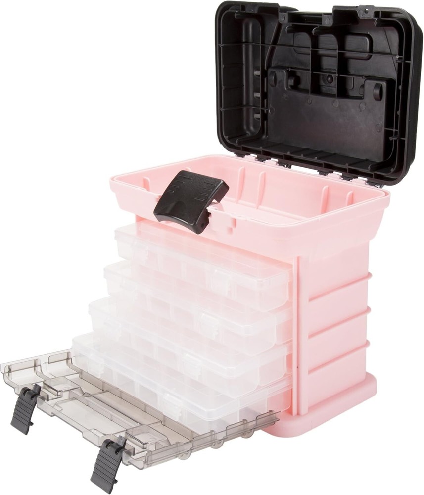Pink Tool Box – Durable Tackle Box Organizer with 4 Compartments for Hardware...