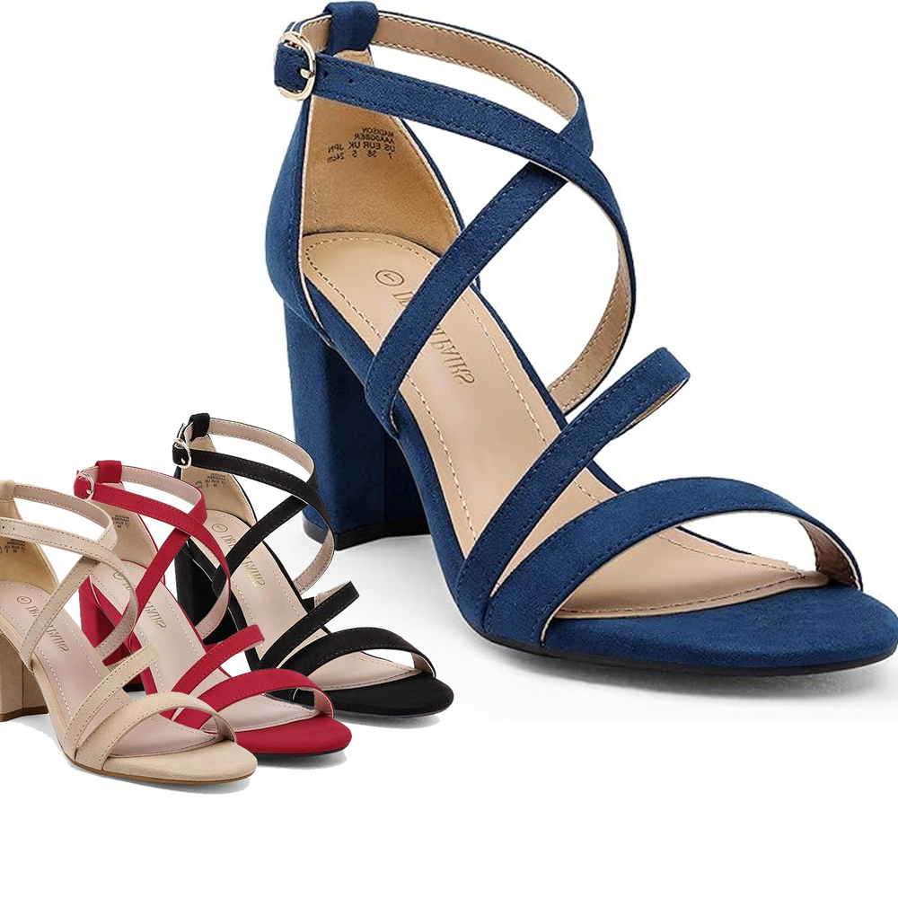 Women Chunky Block Heel Sandals Across Strap Open Toe Dress Pump Shoes