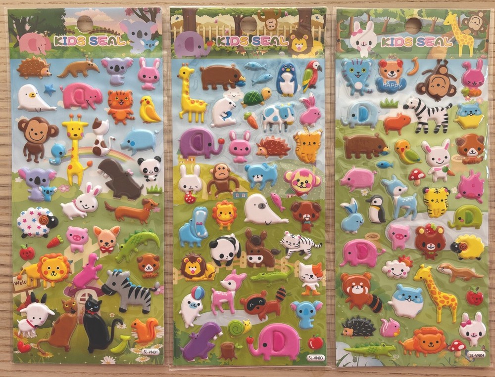 3pcs Sticker kids Crafts DIY Decoration Scrapbooks Cards- Animals