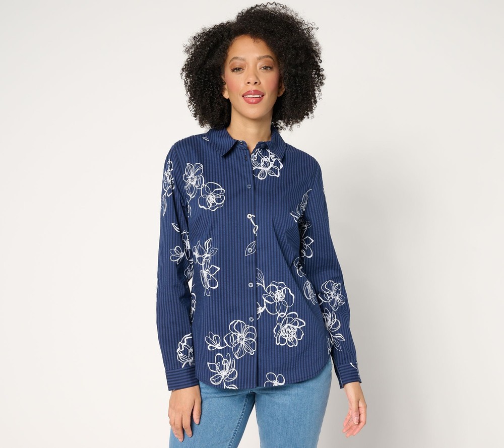Joan Rivers Classics Collection Women's Top Plus Sz 2X Cotton Blue A684661