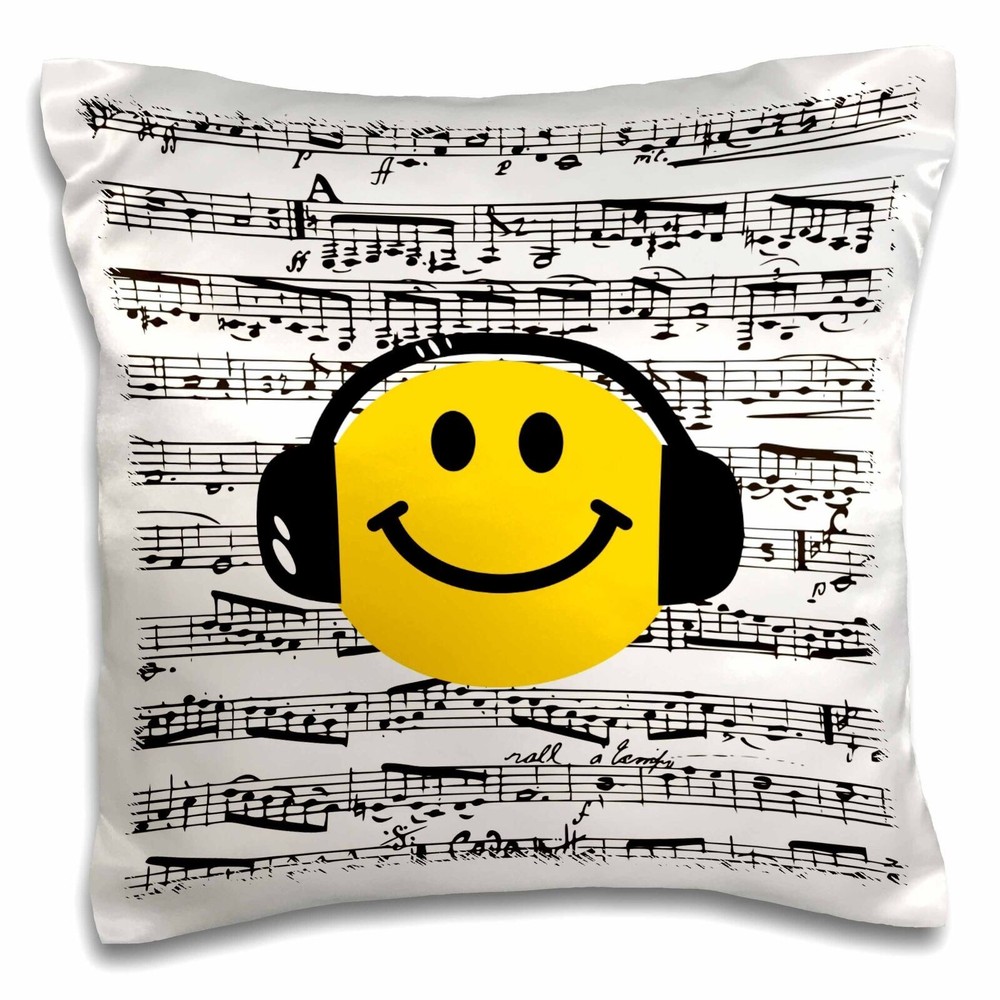 3dRose Yellow smiling Face listening to music with headphones - musical note she