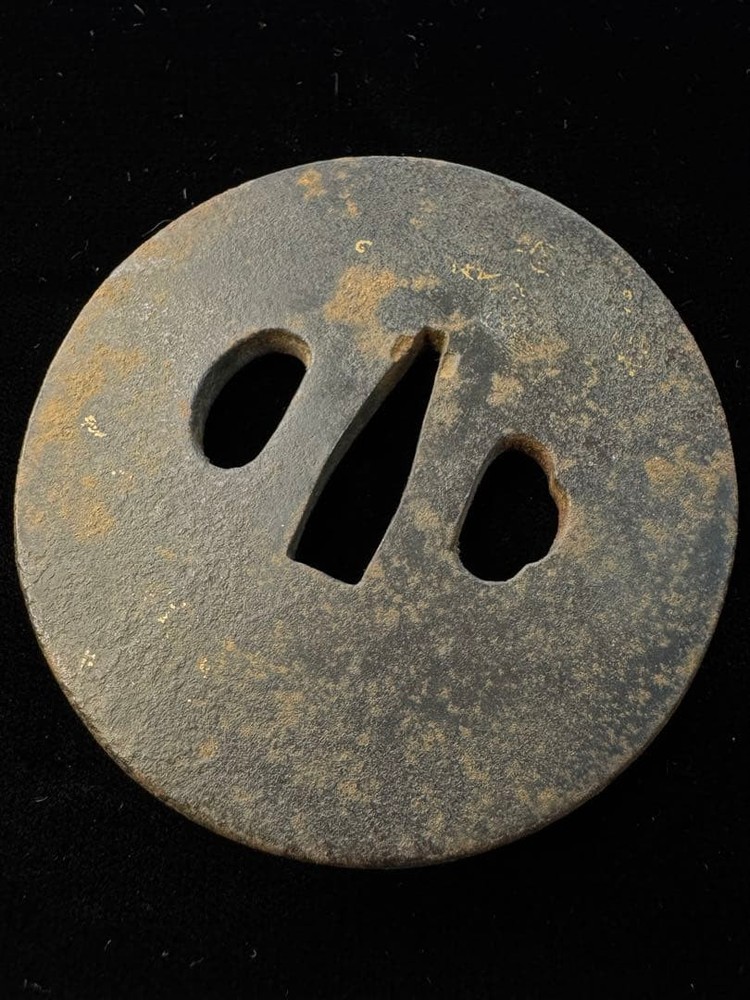 Japanese Sword Tsuba Mumei Iron Nunome Inlay Koshirae Used