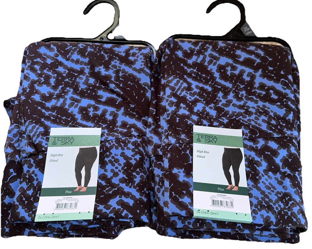 Terra & Sky Womens High Rise Fitted Leggings Plus Size 3X Snake Blue Print NWT