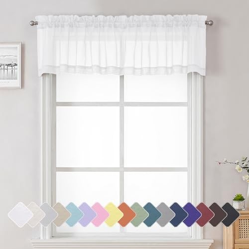 Sheer White Voile Cafe Curtains 14 Inch Length 2 Panels Light Filtering