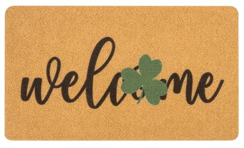St Patricks Day Shamrock Welcome Doormat for Front Door Outdoor Entrance Decor