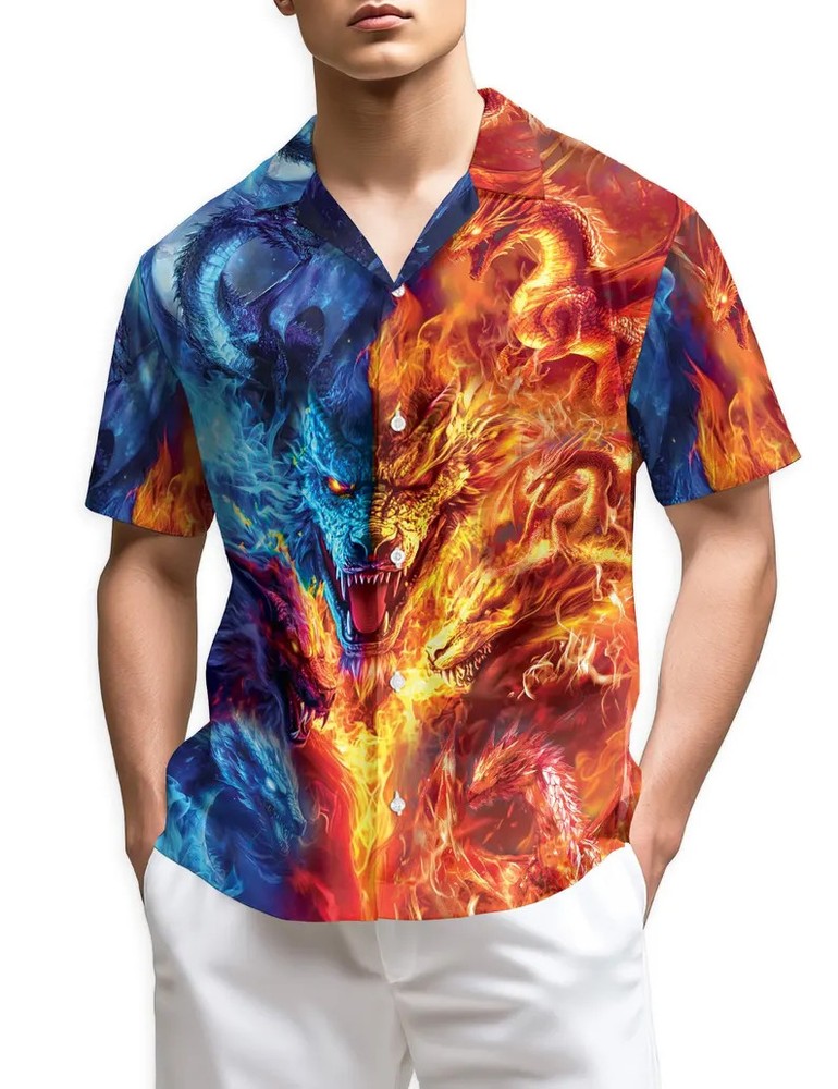 Fire Ice Dragon Hawaii Shirt Aloha Fantasy Beach Vacation Men Women Gift