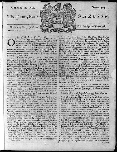 The Pennsylvania Gazette, October 17, 1789; Newspaper; printed by Benjamin