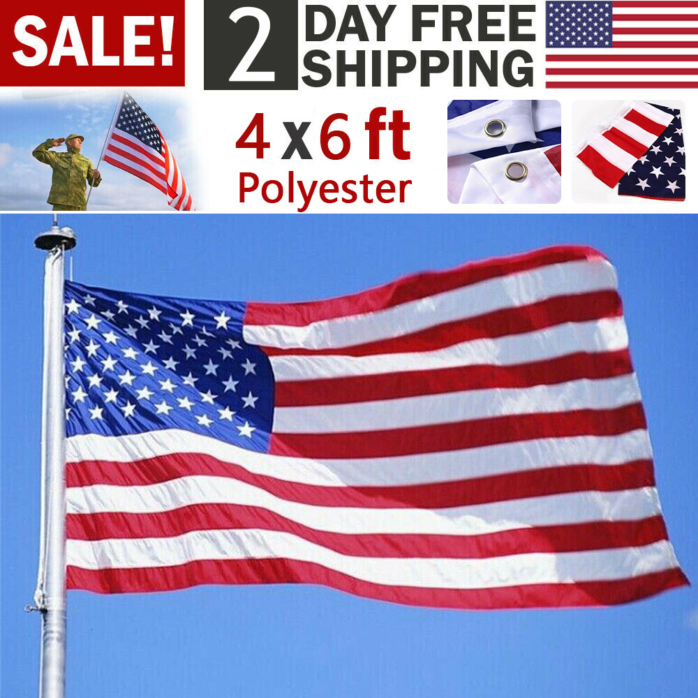 4X6FT American Flag with Grommets - Heavy Duty Nylon USA Stars & Stripes Banner 120x180cm