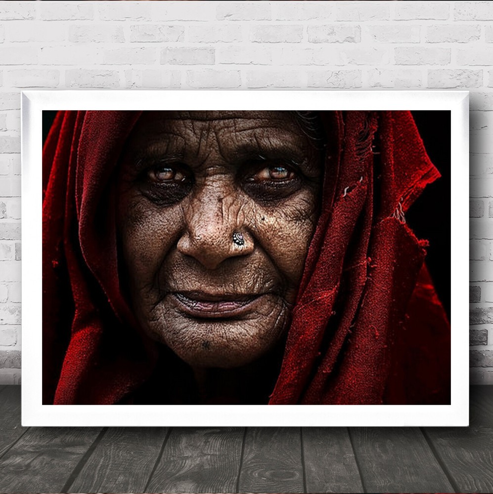 A Thought Superfluous Old India Woman Face Portrait Lady Person Wall Art Print