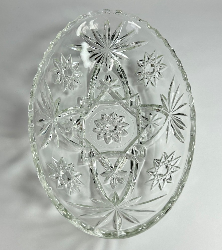 ANCHOR HOCKING Oval Serving Bowl Clear Glass Dish Statement Pattern Vintage