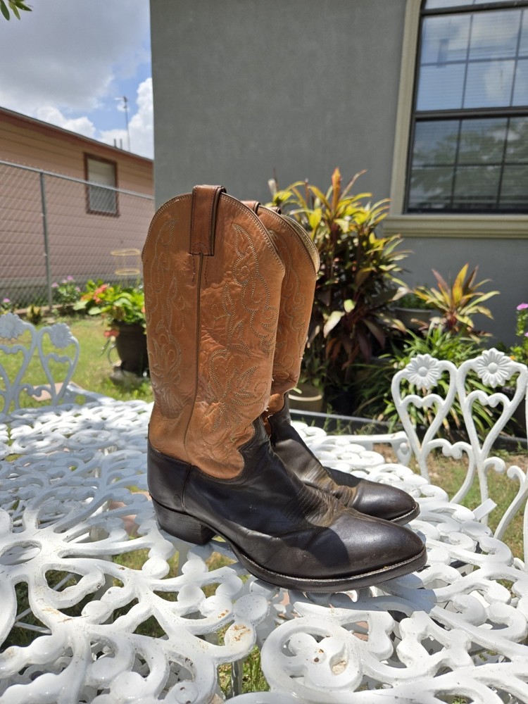 Justin Western Cowboy Boots for Men Size 9.5 D Two-Tone Oiled Leather Pointed Toe