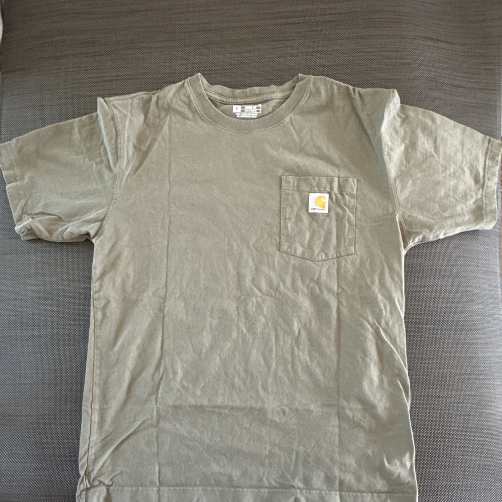 Carhartt Men's Loose Fit Pocket T-Shirt Green Solid Crew Neck Size M