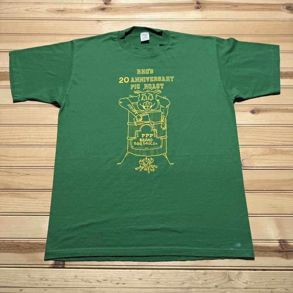 Vintage 80s 20th Anniversary RHO Pig Roast PPP BBQ Sauce Cartoon Art Shirt Large