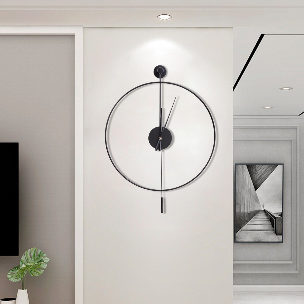 Large Modern Metal Silent Wall Clock with Pendulum - No Numbers