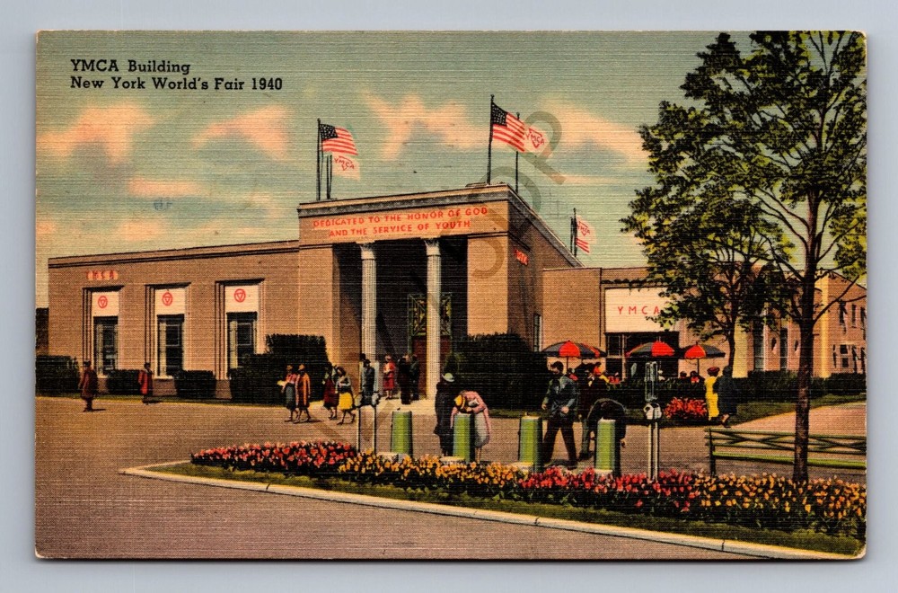 1940 YMCA Building New York World's Fair Linen Postcard Tichnor